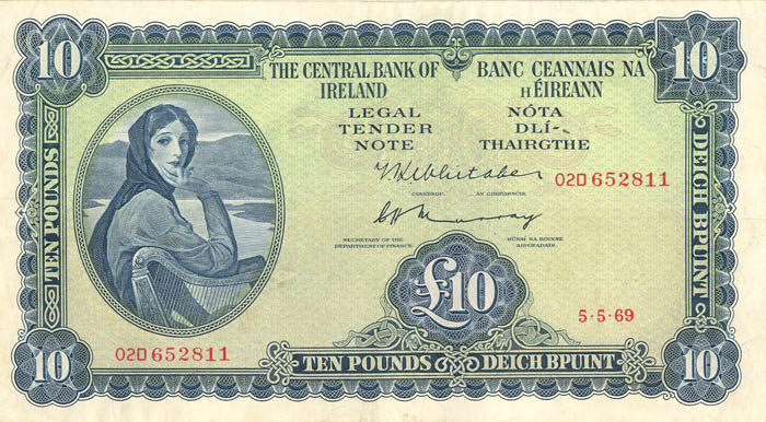 Ireland - 10 Pounds - P-66b - 1969 dated Foreign Paper Money